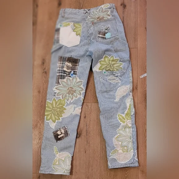 Custom Patchwork Striped Stage Coach Jean By ThreadsReclaimed SZ:30 Women SZ:8/9